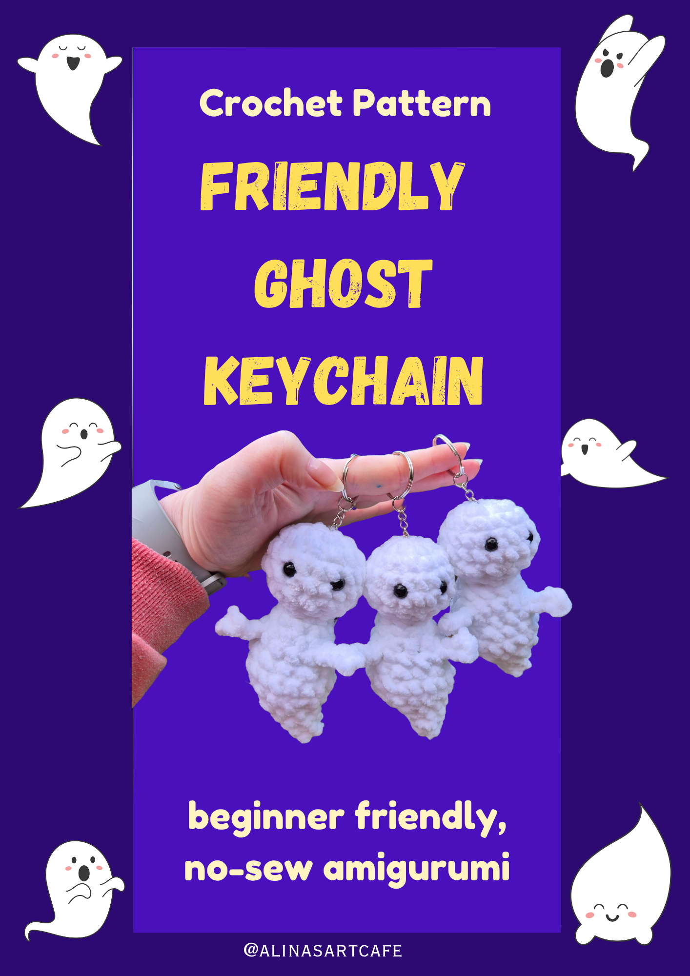 Crochet Pattern – Friendly Ghost Keychain | Beginner-Friendly, No-Sew Amigurumi