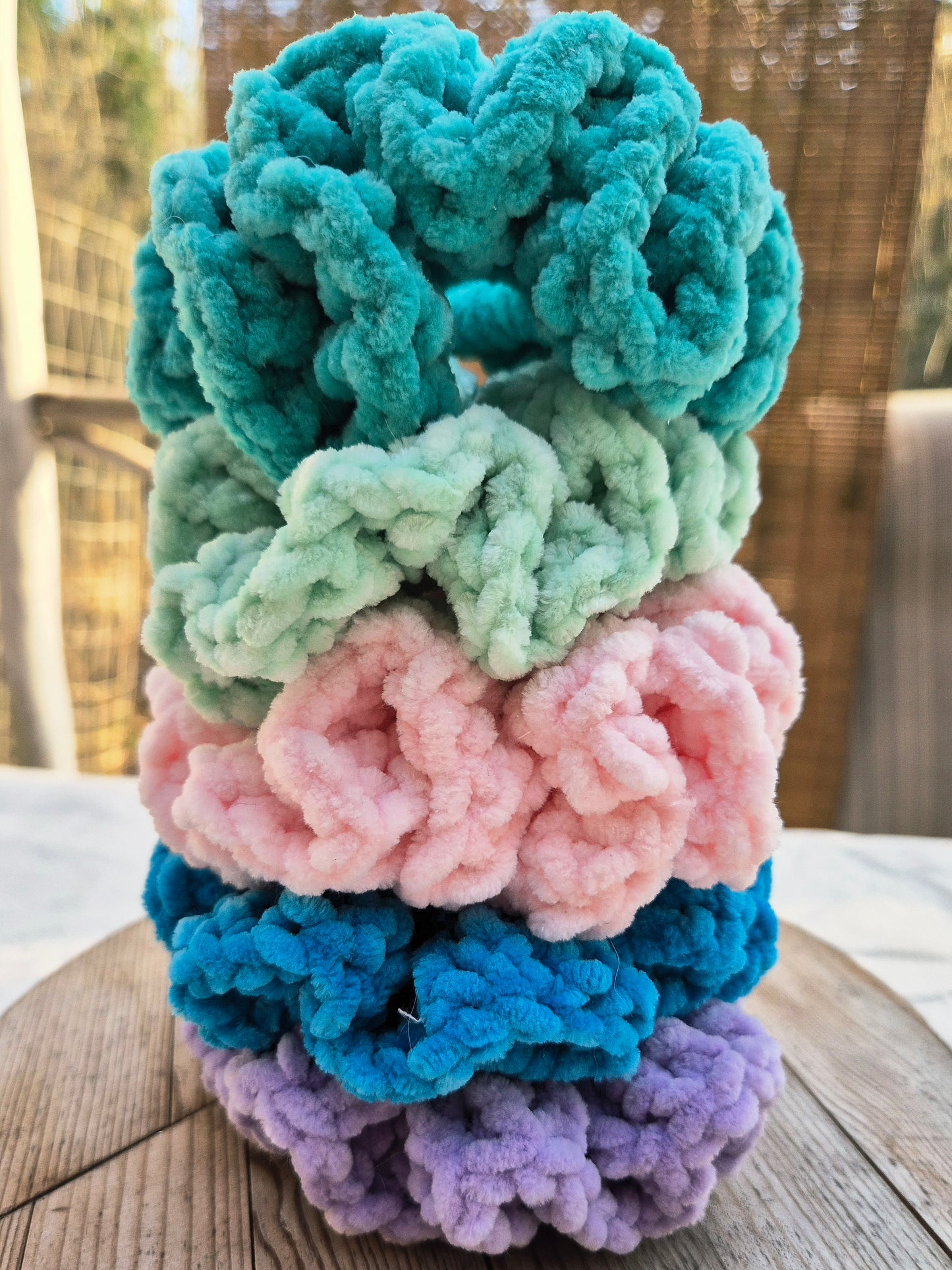 Handmade Crochet Plush Scrunchies | Soft Yarn Hair Ties – Cozy, Colorful & Gentle on Hair