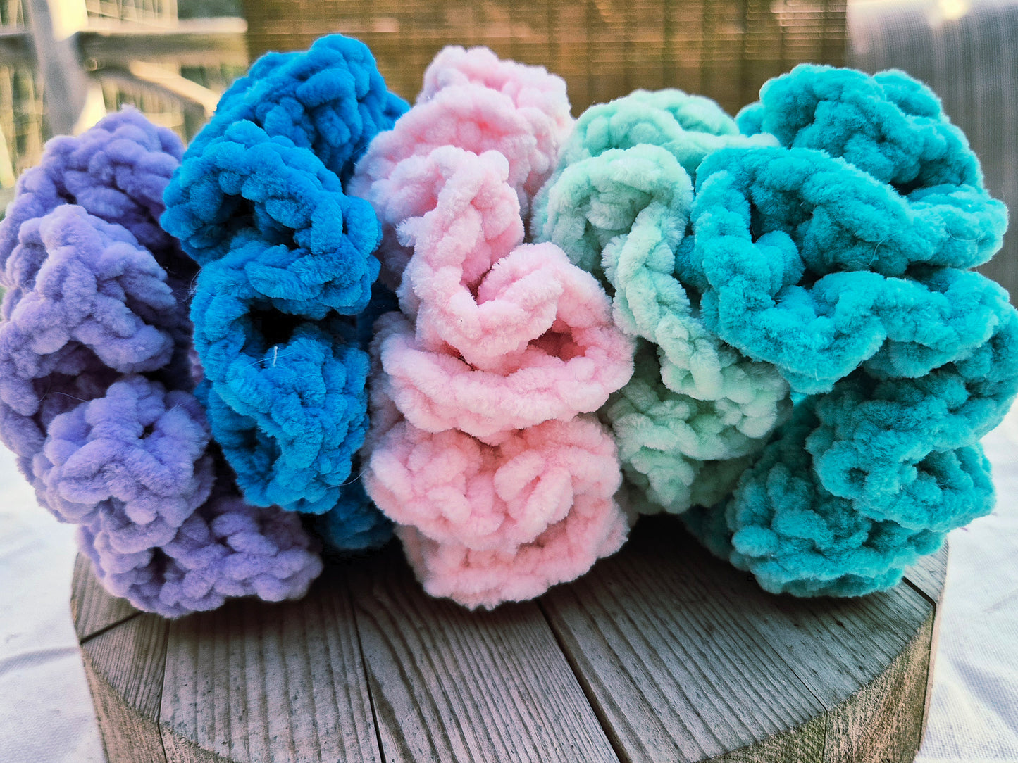 Handmade Crochet Plush Scrunchies | Soft Yarn Hair Ties – Cozy, Colorful & Gentle on Hair